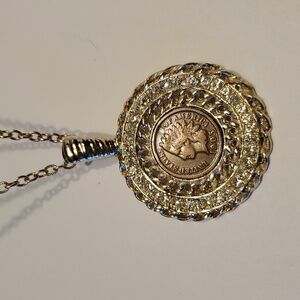 Vintage 1905 Indian Head Penny Necklace On Goldtone 24 Inches Chain